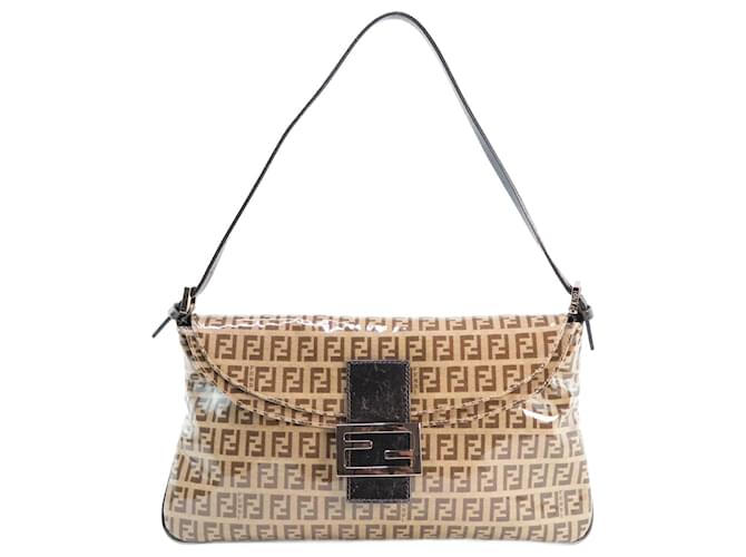 Fendi Zucchino Canvas Flap Shoulder Bag Canvas Shoulder Bag in Very Good Condition Brown Cloth  ref.945947