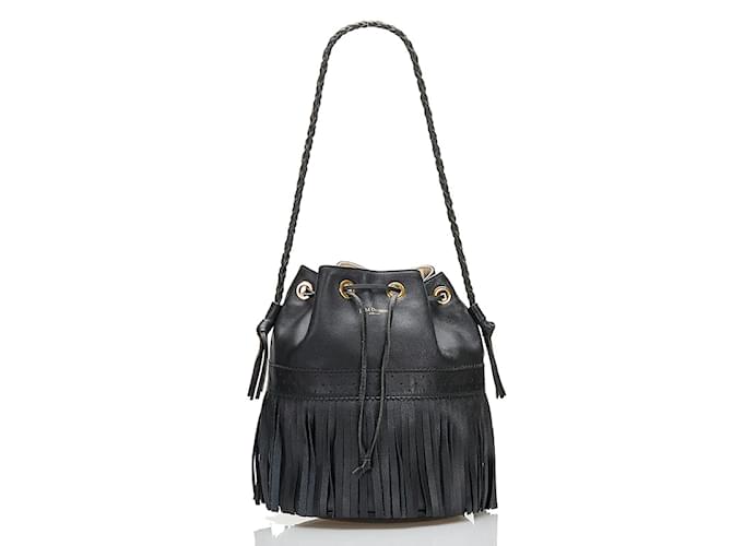 Autre Marque Fringe Leather Bucket Bag Black  ref.945952