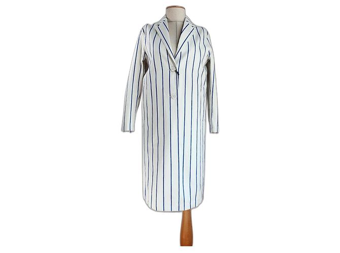 Abrigo de lino a rayas blanco y azul Mackintosh Loro Piana Storm System