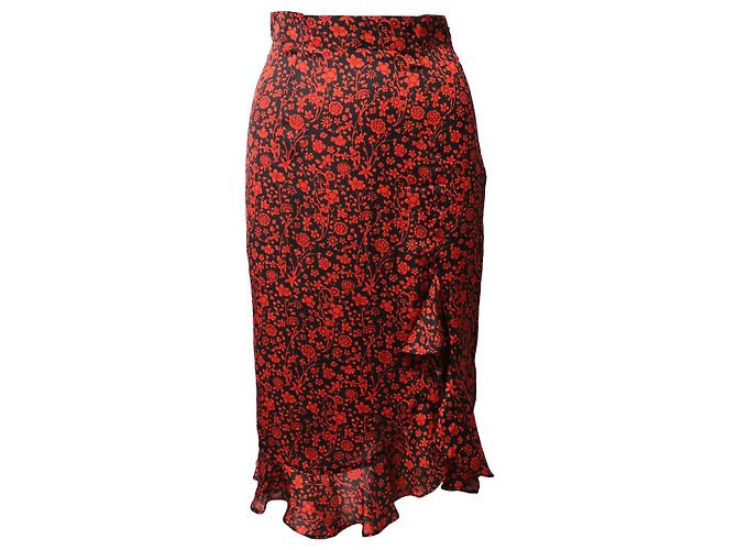 Falda drapeada asimétrica floral Maje en seda roja