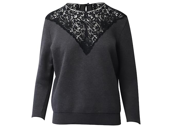 Stella Mc Cartney Stella Mccartney Lace-Trimmed Sweater in Dark Grey Cotton  ref.946606