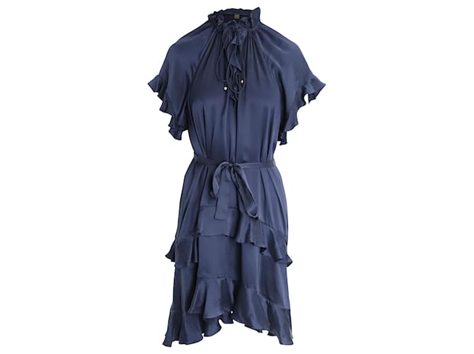 Kleid von Zimmermann mit Rüschen und Gürtel aus marineblauer Seide  ref.946654