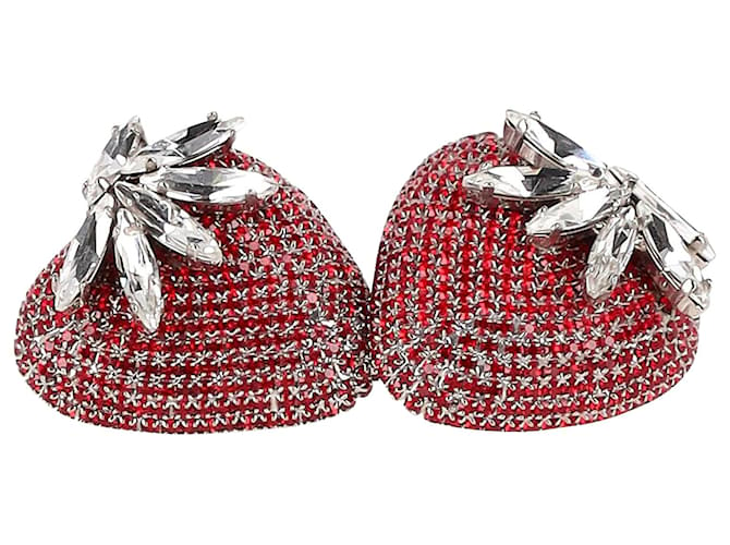 Alessandra Rich Crystal Embellished Strawberry Earrings in Silver Metal