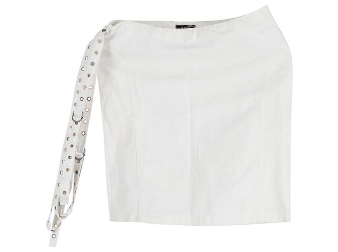 Minissaia Versace com detalhe de ilhós e cinto em algodão cru Branco