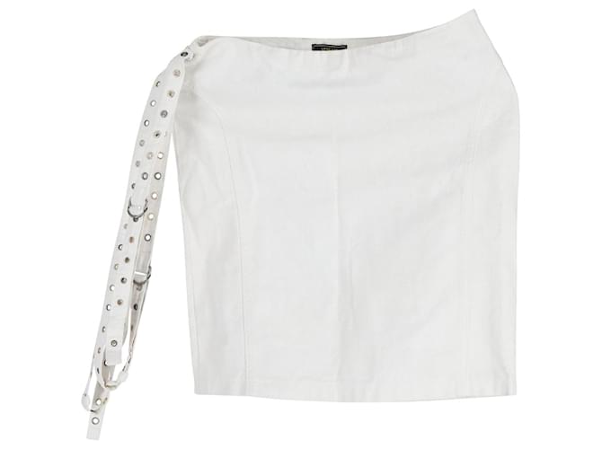 Versace Eyelet Detail Belted Mini Skirt in Ecru Cotton White Cream  ref.946723