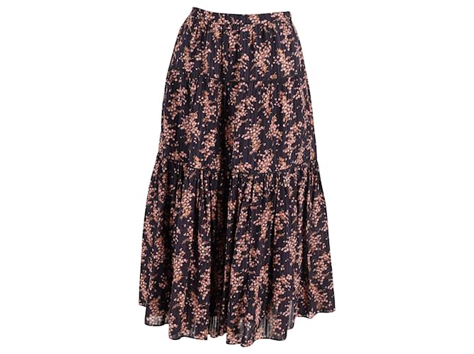 Ulla Johnson Auveline Gathered Jacquard Midi Skirt in Floral Print Cotton  ref.946740