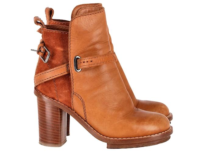 Acne Studios Cypress Con Ankle Boots in Brown Leather Orange  ref.946741