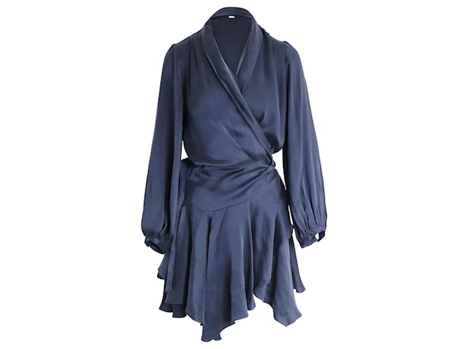 Zimmermann Belted Wrap Dress in Navy Silk Navy blue  ref.946770