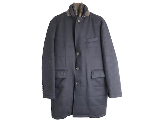 Autre Marque N. Peal Fur-lined Padded Winter Coat in Navy Blue Cashmere Wool  ref.946780