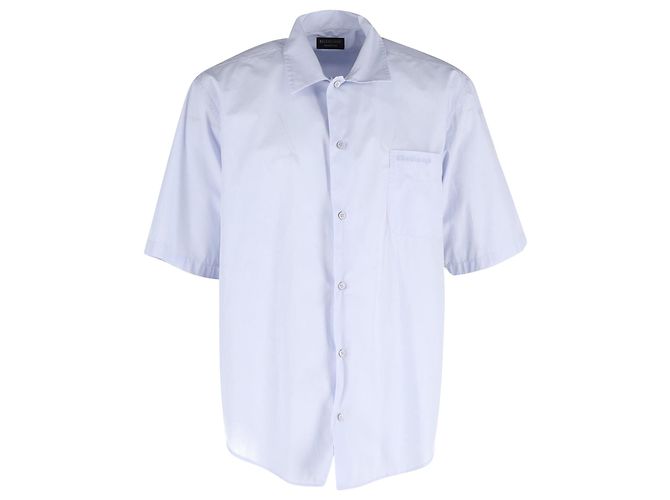 Everyday Balenciaga Short Sleeve Shirt in Bluish White Polyester Blue