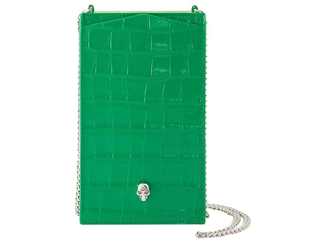 Phone Holder with Chain - Alexander Mcqueen - Leather - Green Pony-style calfskin  ref.946899