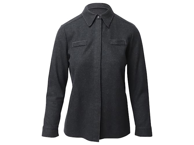 Miu Miu Concealed Button Down Shirt in Dark Grey Wool Black  ref.946944