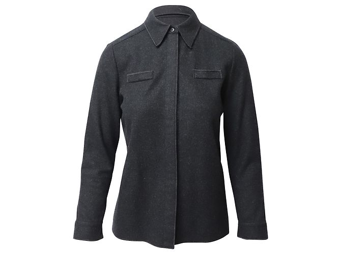 Miu Miu verdecktes Button-Down-Hemd aus dunkelgrauer Wolle Schwarz
