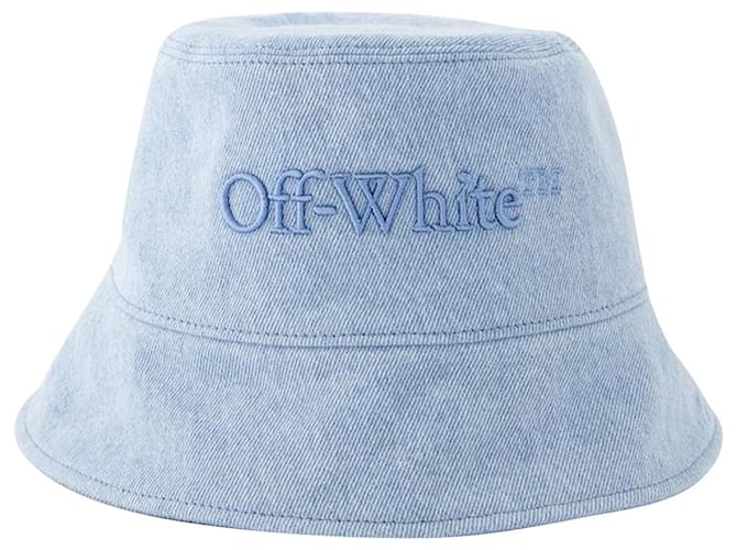 Off White Cappello da Pescatore con Logo - Bianco Sporco - Cotone - Azzurro Blu  ref.946952