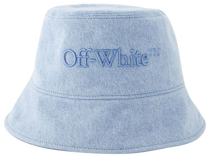 Off White Fischerhut mit Logo – gebrochenes Weiß – Baumwolle – Hellblau
