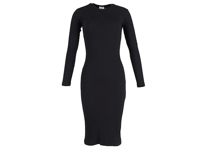 RE/Done Ribbed Knit Fitted Long Sleeved Midi Dress in Black Cotton  ref.947038