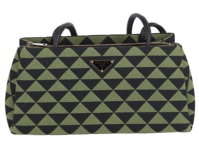 Prada Symbole Shoulder Bag in Green/Black Jacquard and Leather  ref.947082