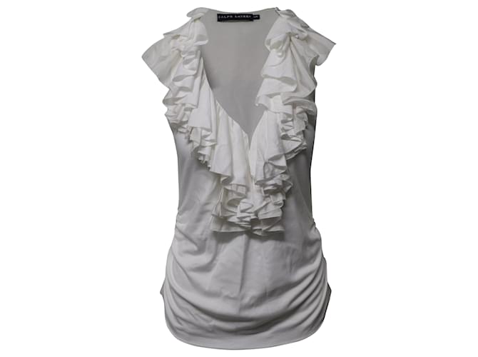 Ralph Lauren Ruffle Blouse in White Silk Cotton  ref.947119