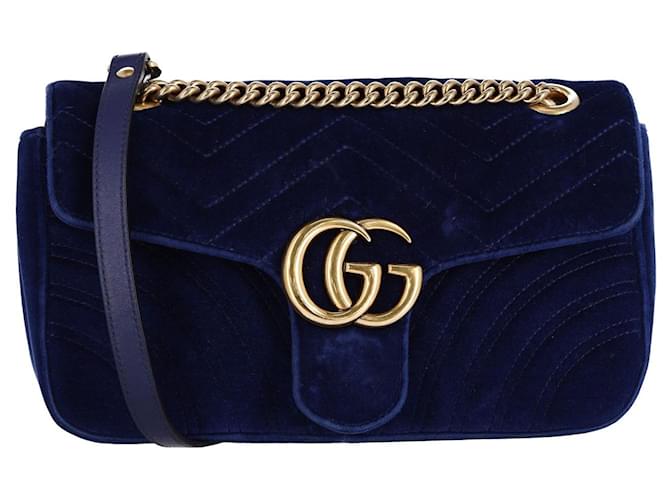Bolsa de ombro pequena Gucci GG Marmont em veludo azul  ref.947126