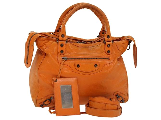 BALENCIAGA Vero Hand Bag Leather 2way Orange Auth am4469  ref.947371