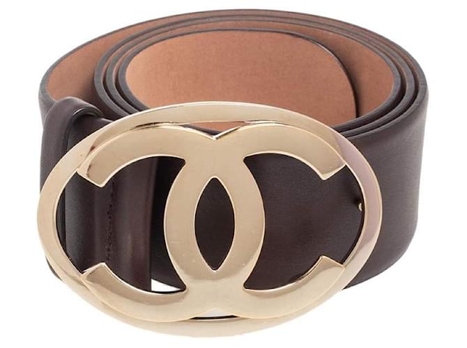 Cintura Chanel in pelle di agnello marrone scuro con fibbia CC argento  ref.947488