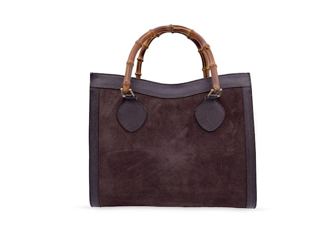 Gucci Vintage Brown Suede Bamboo Princess Diana Tote Bag