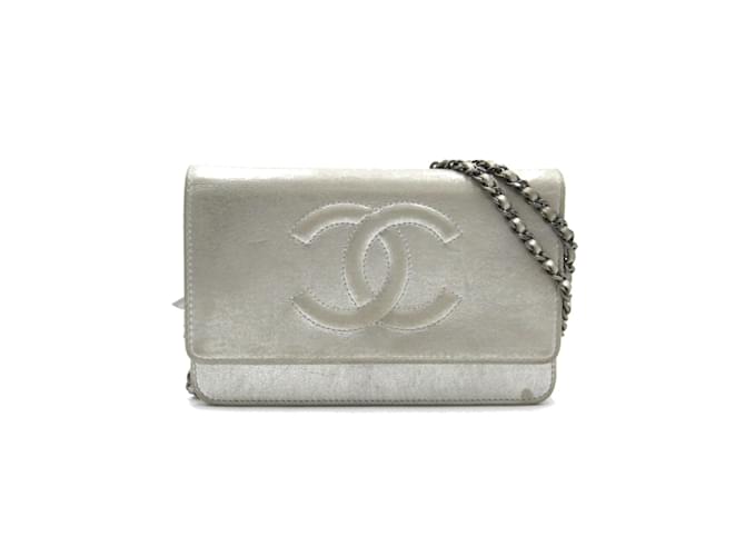 Chanel CC Timeless Wallet on Chain Silvery Leather Pony-style calfskin  ref.947535 - Joli Closet