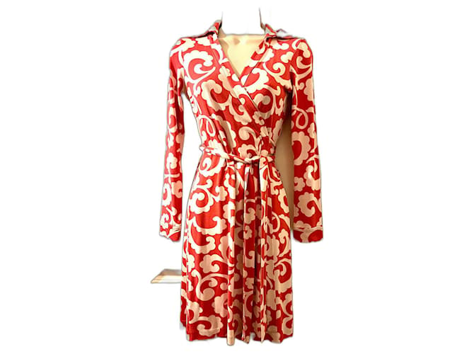 Diane Von Furstenberg DvF  New Jeanne Two Printed Silk-Jersey Wrap Dress Pink Cream  ref.947562