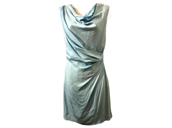 Diane Von Furstenberg DvF Julissa draped silk dress in aqua blue Light blue Elastane  ref.947564