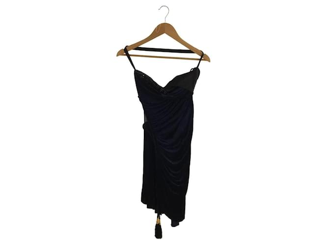 **Gianni Versace Silk Velvet Asymmetrical Fitted Dress Navy blue Rayon  ref.947999