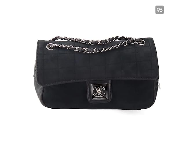 Chanel CC Choco Bar Suede & Leather Flap Bag Suede Shoulder Bag in Very Good Condition Black  ref.949223