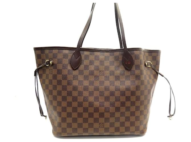 NEUF SAC A MAIN LOUIS VUITTON CABAS NEVERFULL MM EN TOILE DAMIER EBENE BAG Marron  ref.949288