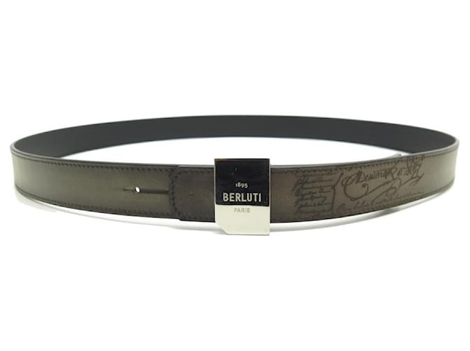 NEW BERLUTI PRISM BELT IN BROWN SCRITTO LEATHER T 115 BROWN LEATHER BELT  ref.949318