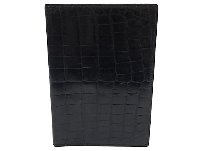 Hermès VINTAGE HERMES NOTEBOOK HOLDER AGENDA COVER CROCODILE LEATHER DIARY HOLDER Black Exotic leather  ref.949339