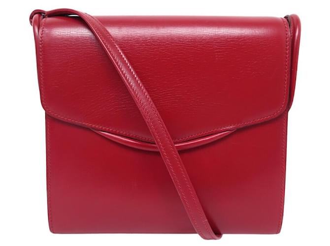 Hermès VINTAGE HERMES HANDBAG IN RED BOX LEATHER BANDOULIERE + BOX LEATHER HAND BAG  ref.949348