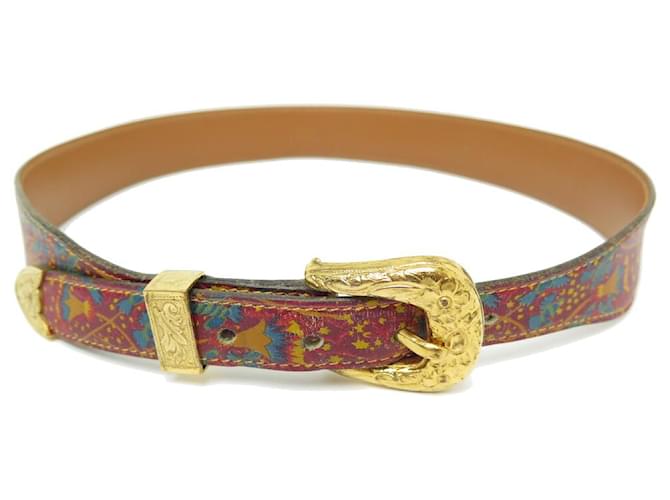 Hermès VINTAGE BELT HERMES BUCKLE WESTERN T75 LEATHER BELT FIREWORKS DECOR Red  ref.949380