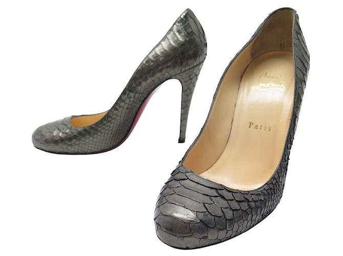 CHRISTIAN LOUBOUTIN SINGLE PUMP PYTHON COSMO SHOES 38.5 PUMPS SHOES Silvery Exotic leather  ref.949414