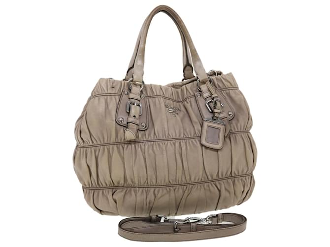 PRADA Hand Bag Leather 2way Gray Auth 43231 Grey  ref.949553