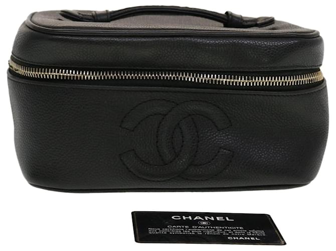 CHANEL Vanity Cosmetic Pouch Caviar Skin Black CC Auth bs5672  ref.949598