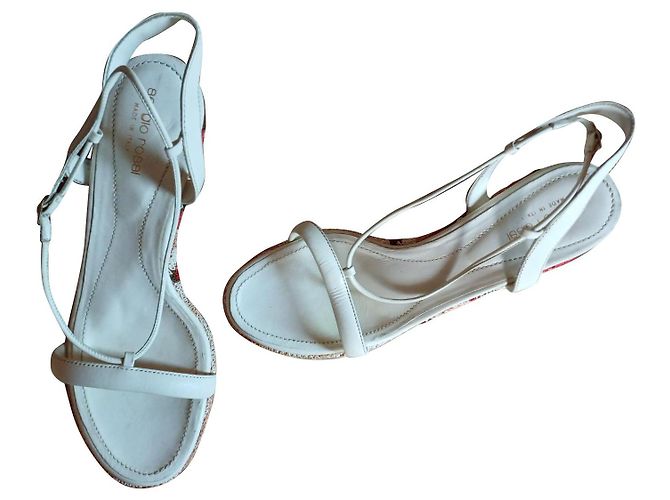 Sandali con zeppa Sergio Rossi Rosso Eggshell Pelle Vernice 40 Bianco sporco