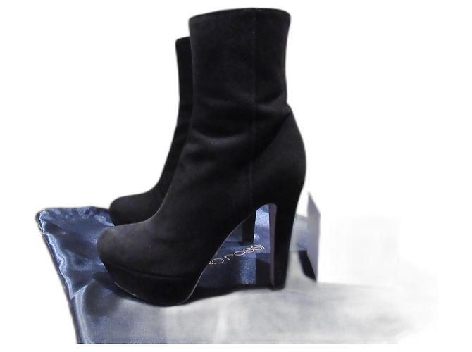 Bota plataforma de camurça preta Sergio Rossi. Preto