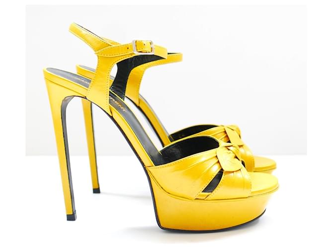Saint Laurent Bianca bow front platform sandals yellow Leather  ref.949103