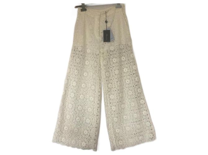 Calças largas de renda de algodão Blumarine Brancas Branco