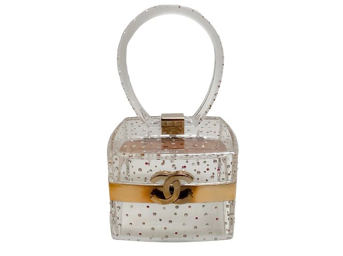 Chanel 2004 Vanity case quadrato in lucite trasparente con cristalli multicolori