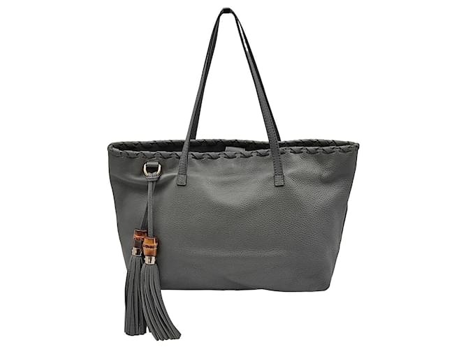 Gucci Shopper Tote Bamboo bag in gray leather Grey  ref.949670
