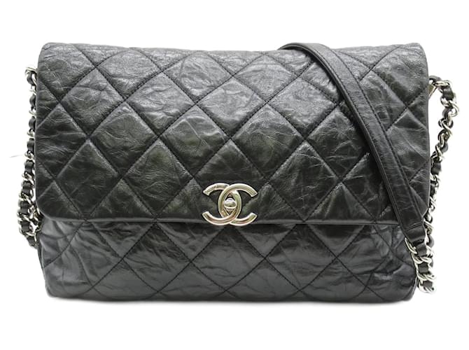 Chanel CC Quilted Leather Chain Flap Bag Black Pony-style calfskin  ref.949698 - Joli Closet