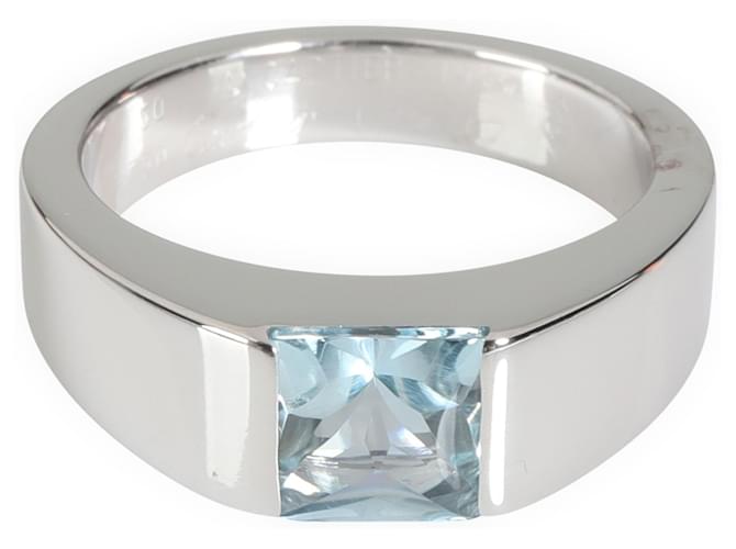 Cartier Tank Aquamarine Gemstone Ring in 18K white gold Silvery