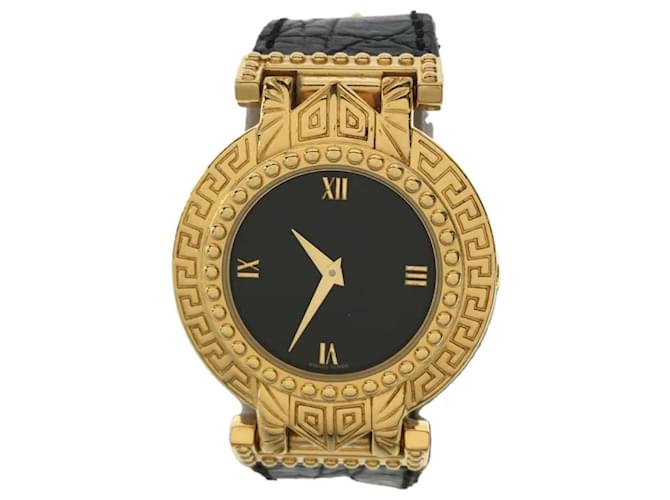 **Gianni Versace Analog Quartz Watch Black Gold hardware Leather  ref.950639