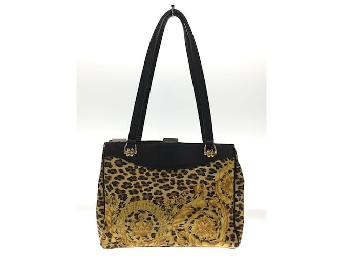 **Bolso de hombro con estampado de leopardo de Gianni Versace Castaño Negro Cuero  ref.950647