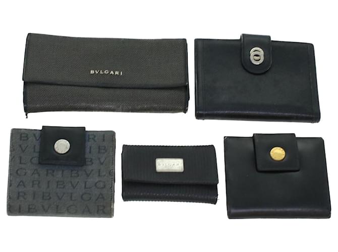 Bulgari BVLGARI Wallet Day Planner Cover Canvas Leather 5Set Black Gray Auth 44071 Grey Cloth  ref.950712